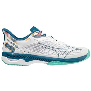 Mizuno Wave Exceed Tour 5 AC - Mens Tennis Shoes - White/Moroccan Blue/Turquoise