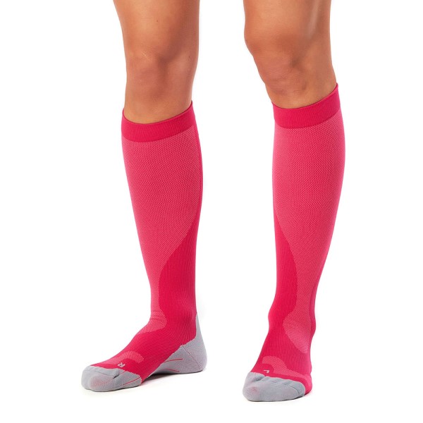 2XU Womens Compression Run Socks - Hot Pink/Grey
