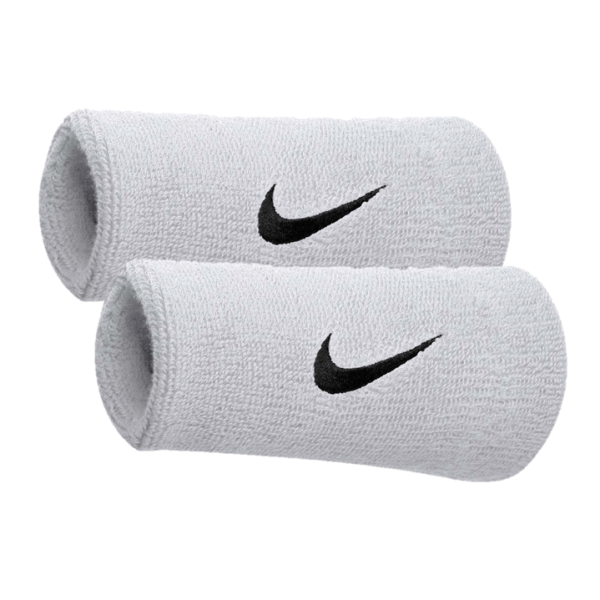 Nike Swoosh Doublewide Wristbands - Pair - White/Black