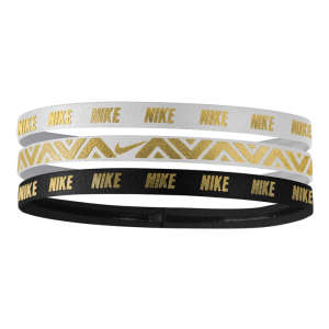 Nike Printed Metallic Sports Headbands - Assorted 3 Pack - White/Black/Gold