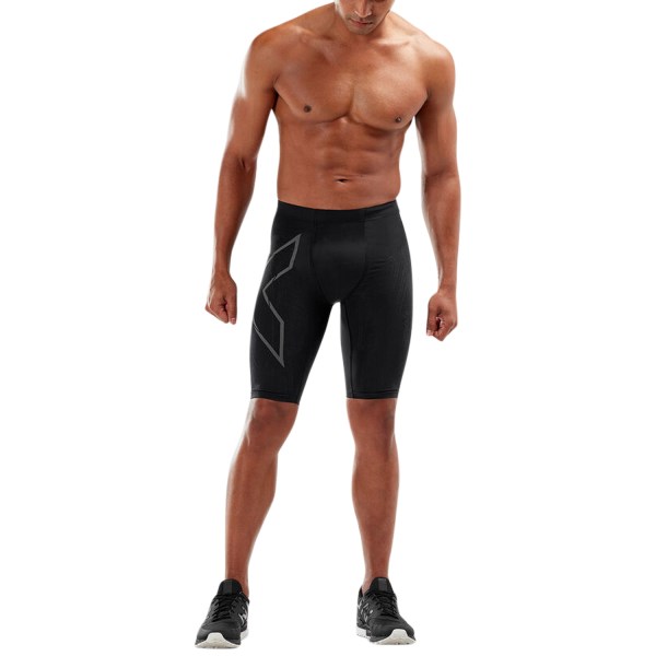 2XU Light Speed Mens Compression Shorts With Back Storage - Black/Black Reflective