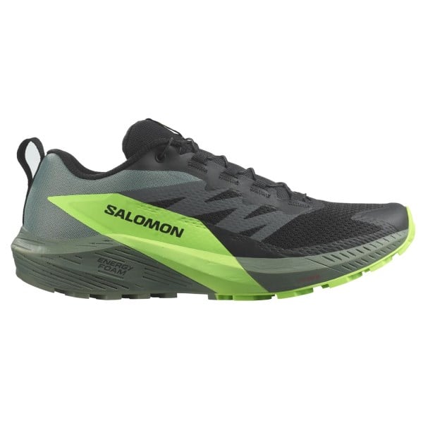 Salomon Sense Ride 5 - Mens Trail Running Shoes - Black/Laurel Wreath/Green Gecko
