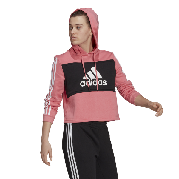Adidas Essentials Logo Colourblock Fleece Cropped Womens Hoodie - Hazy Rose/Black