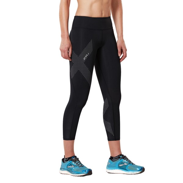 2XU Womens Motion Mid-Rise 7/8 Compression Tights - Black/Dotted Reflective Logo