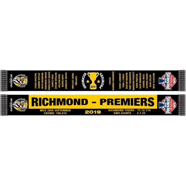 Burley Sekem Richmond Tigers 2019 AFL Premiership Scarf - Black/Yellow