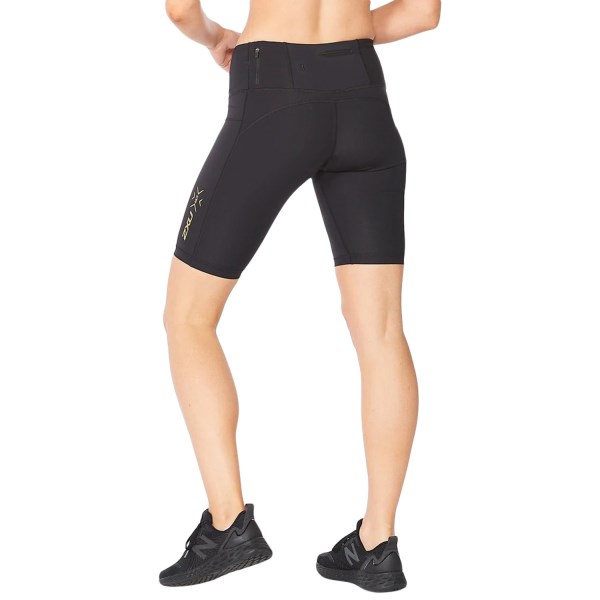 2XU Light Speed Mid-Rise Womens Compression Shorts - Black/Gold/Reflective Silver