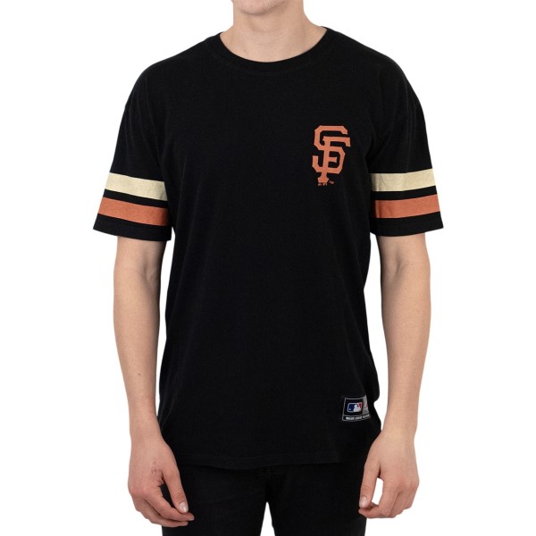 Majestic San Francisco Giants Team Stripe Sleeve Mens Baseball T-Shirt - Black