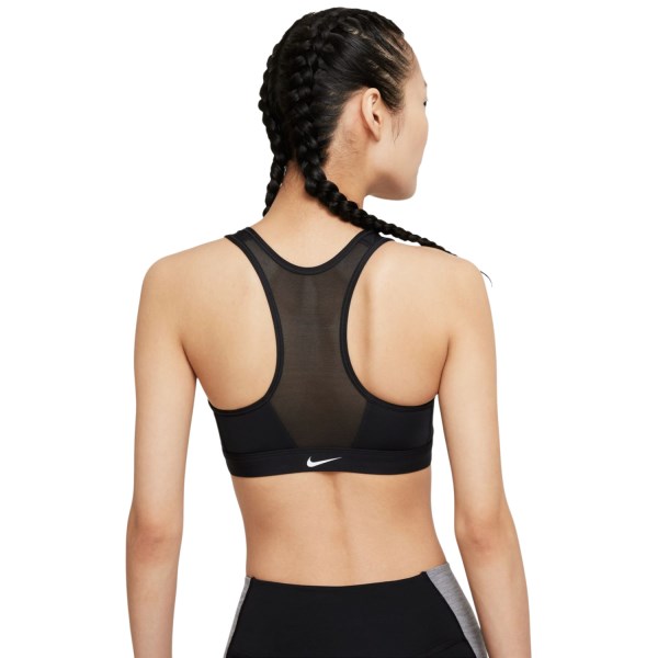 Nike Dri-Fit Swoosh Zip-Front Medium Support Padded Womens Sports Bra - Black/White