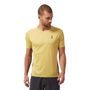 On Running Performance-T Mens Running T-Shirt - Mustard/Pebble