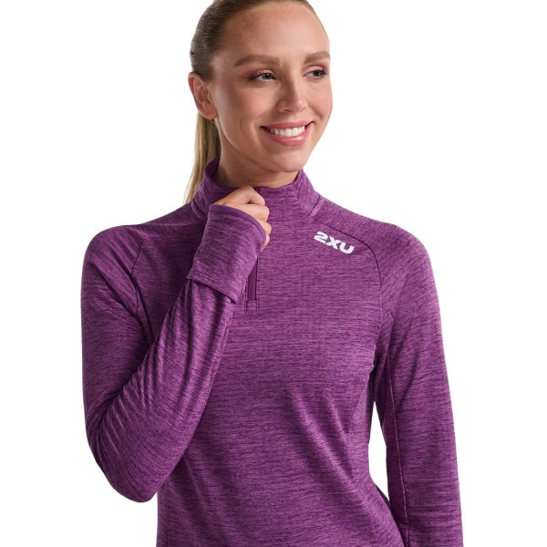 2XU Ignition 1/4 Zip Womens Long Sleeve Running Top - Wood Violet/White Reflective