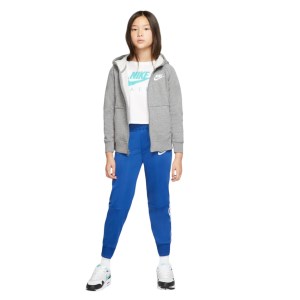 Nike Sportswear Full Zip Kids Girls Hoodie - Carbon Heather/White