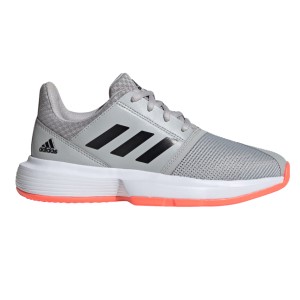 Adidas CourtJam XJ - Kids Tennis Shoes - Grey/Core Black/Signal Coral