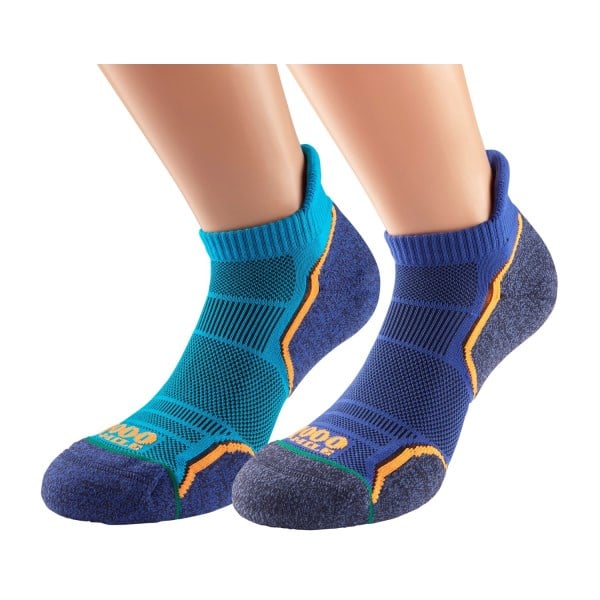 1000 Mile Run Socklet Mens Sports Socks - Twin Pack - Kingfisher Blue & Navy