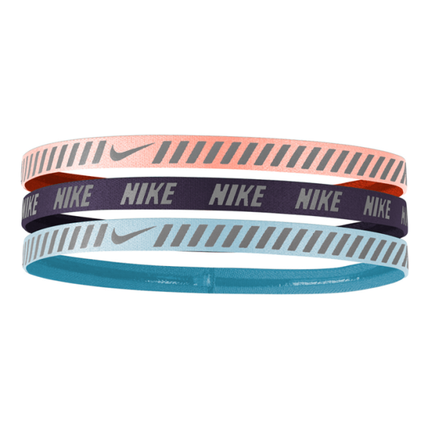 Nike Printed Hazard Stripe Sports Headbands - Assorted 3 Pack - Sunset Tint/Night Purple/Glacier