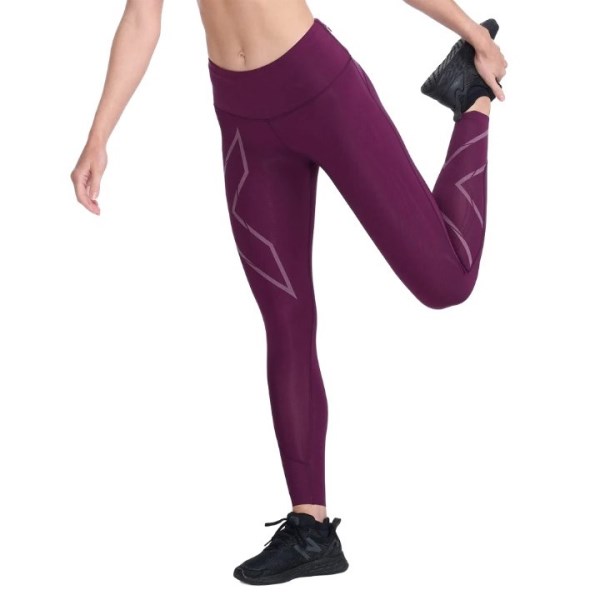 2XU Light Speed Mid-Rise Womens Compression Tights - Beetroot/Black Reflective