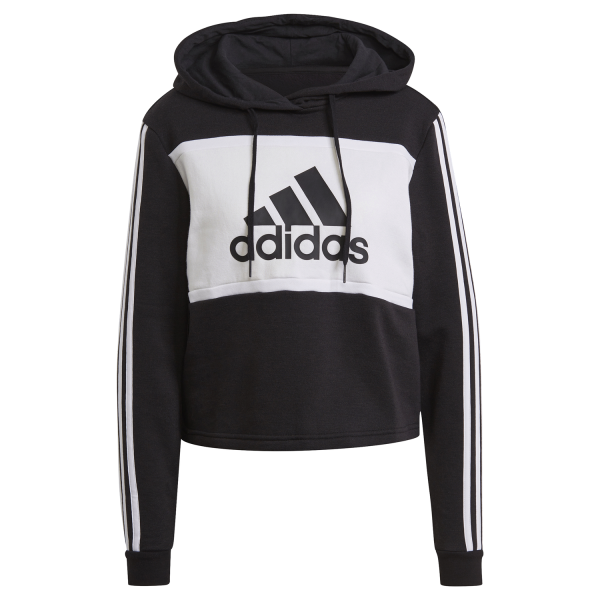 Adidas Essentials Logo Colourblock Fleece Cropped Womens Hoodie - Black/White