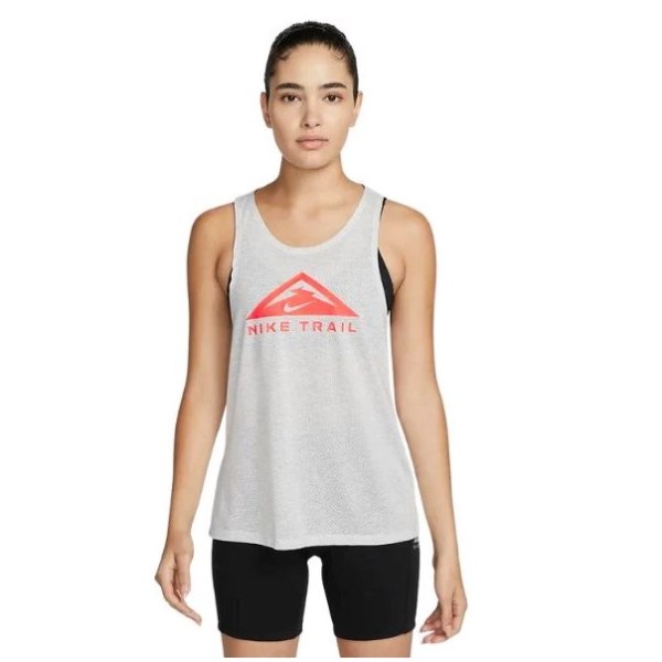 Nike Dri-Fit Womens Trail Running Tank Top - Light Smoke Grey/Grey Fog/Bright Crimson