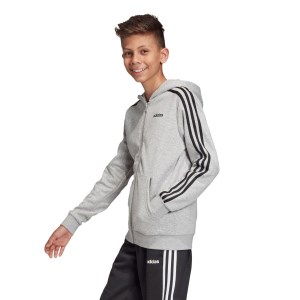 Adidas Essentials 3-Stripes Full Zip Kids Hoodie - Medium Grey Heather/Black