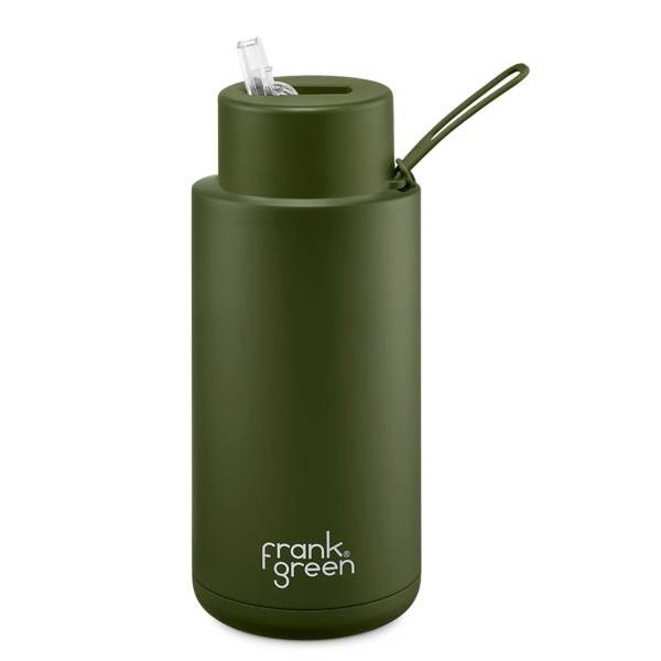 Frank Green Ceramic Reusable Straw Lid 1L Bottle - Khaki