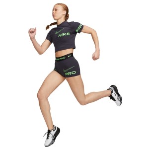 Nike Pro Dri-Fit Graphic Mid-Rise 3 Inch Womens Training Shorts - Gridiron/Black/Green Strike