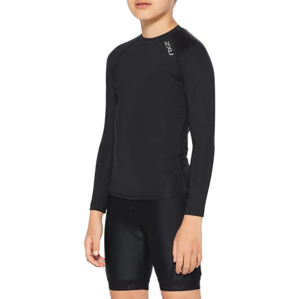2XU Core Youth Kids Compression Long Sleeve Top - Black/Silver