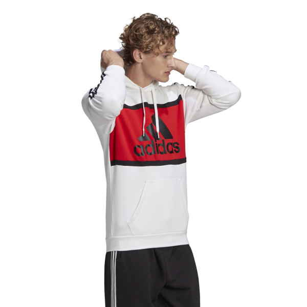 Adidas Essentials Logo Colourblock Mens Hoodie - White/Red