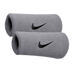 Nike Swoosh Doublewide Wristbands - Pair - Silver/Black