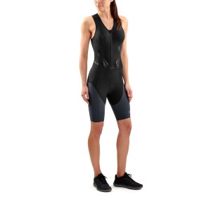 Skins DNAmic Triathlon Womens Compression Suit with Front Zip - Black/Carbon