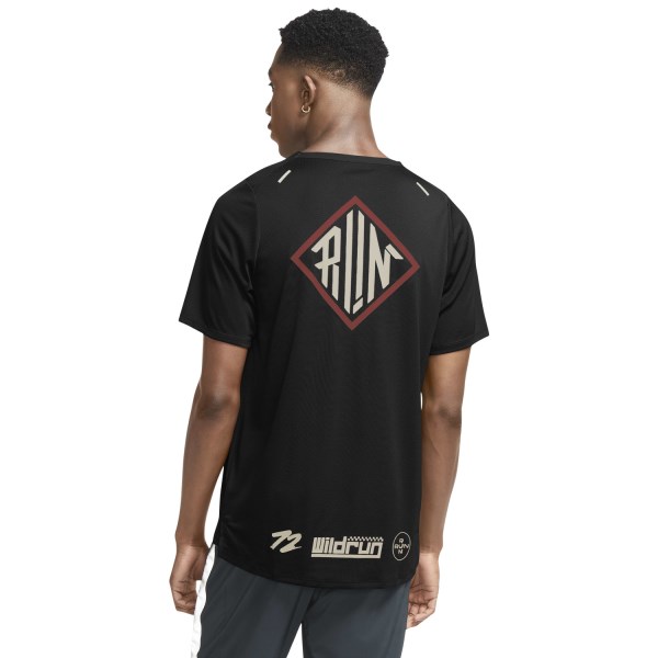 Nike Dri-Fit Rise 365 Wild Run Mens Running T-Shirt - Black/Light Bone/Reflective Silver