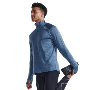 2XU Ignition 1/4 Zip Mens Long Sleeve Running Top - Stormy/Silver Reflective
