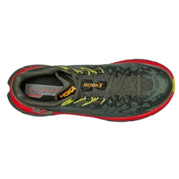 Hoka Tecton X - Mens Trail Running Shoes - Thyme/Fiesta
