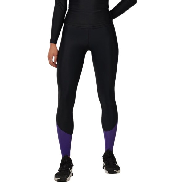 o2fit High Waist Womens Full Length Compression Tights - Black/Purple Mesh