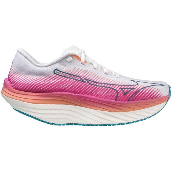 Mizuno Wave Rebellion Pro - Womens Road Racing Shoes - White/Blue Ashes/Neon Pink