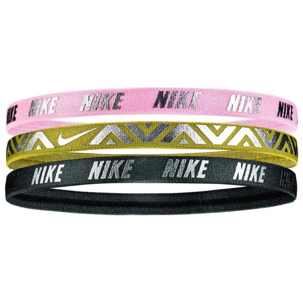 Nike Printed Metallic Sports Headbands - Assorted 3 Pack - Storm Pink/Dark Citron/Gridiron Silver