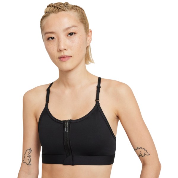 Nike Dri-Fit Indy Zip-Front Light Support Padded Womens Sports Bra - Black/White