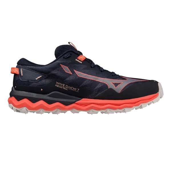 Mizuno Wave Daichi 7 - Womens Trail Running Shoes - Night Sky/Quicksilver/Hot Coral