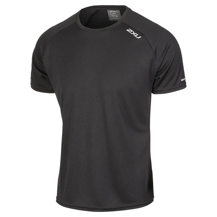 2XU Aero Mens Running T-Shirt - Black/Silver Reflective | Sportitude