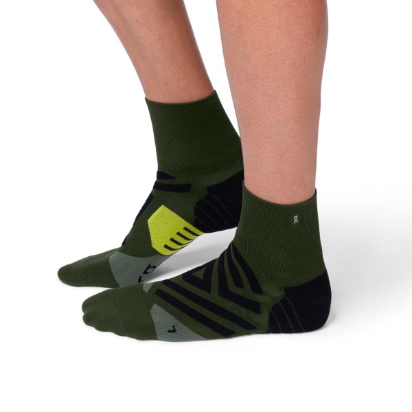 On Mens Running Mid Socks - Jungle/Lime