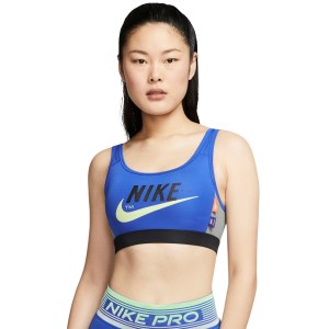 Nike Swoosh Icon Clash Womens Sports Bra - Game Royal/Black/Smoke Grey/Limelight