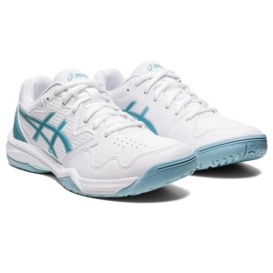 Asics Gel Dedicate 7 Hardcourt - Womens Tennis Shoes - White/Smoke Blue