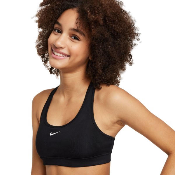 Nike Dri-Fit Swoosh Kids Girls Sports Bra - Black/White