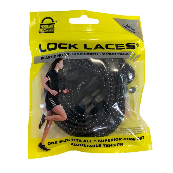 Lock Laces Original - No-Tie Elastic Shoe Laces - 2 Pair Pack - Black