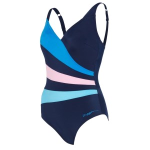 Zoggs Wrap Panel Adjustable Classicback Womens One Piece Swimsuit - Navy/Blue/Pink