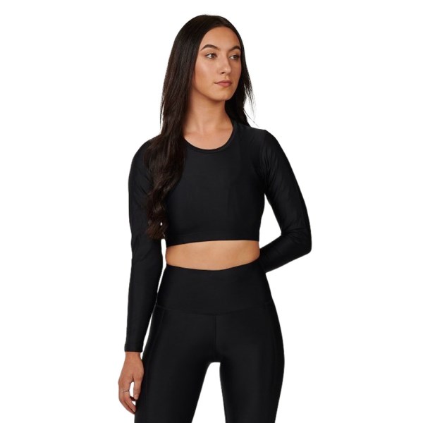 o2fit Womens Compression Long Sleeve Crop Top - Black
