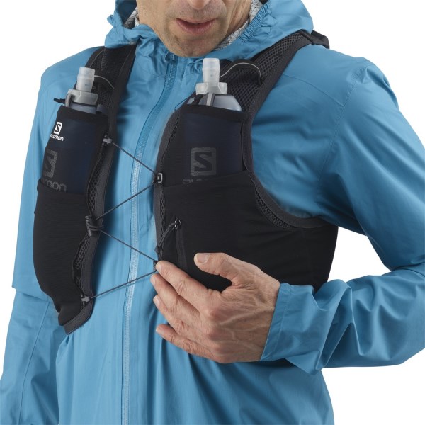 Salomon Active Skin 8 Set - Mens Trail Running Vest With Flasks - Black/Ebony