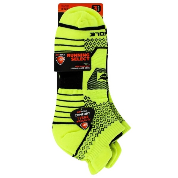 Sof Sole Running Select Mens Low Cut Performance Socks 3-Pack - Black/Fluro