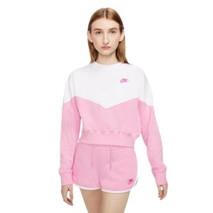 Nike Sportswear Heritage Fleece Crew Womens Sweatshirt - Pink Rise/White/Fire Pink