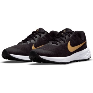 Nike Revolution 6 GS - Kids Running Shoes - Black/Metallic Gold/White