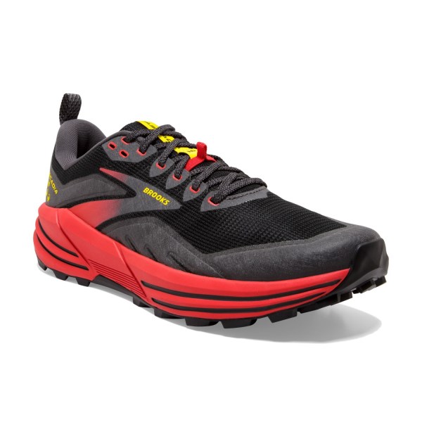 Brooks Cascadia 16 - Mens Trail Running Shoes - Black/Fiery Red/Blazing Yellow