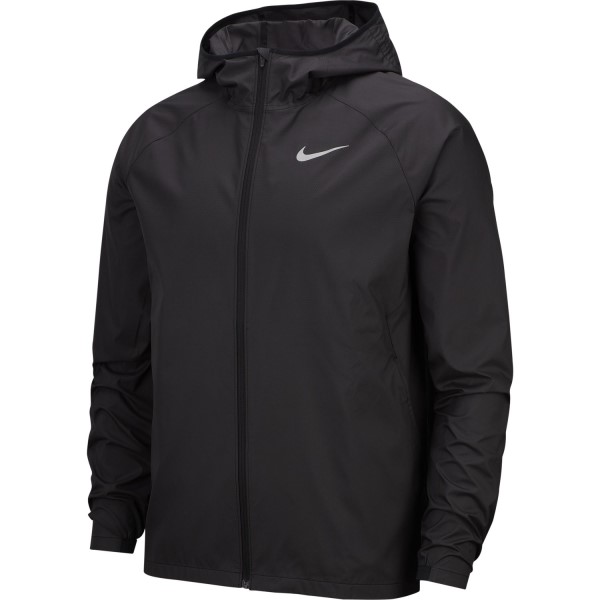 Nike Essential Hooded Mens Running Rain Jacket - Black/Reflective Silver